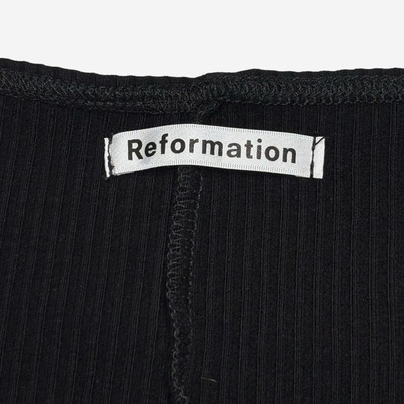 Reformation Split Neck Rib Knit Top Size M Fitted Long Sleeve Black - Picture 7 of 8